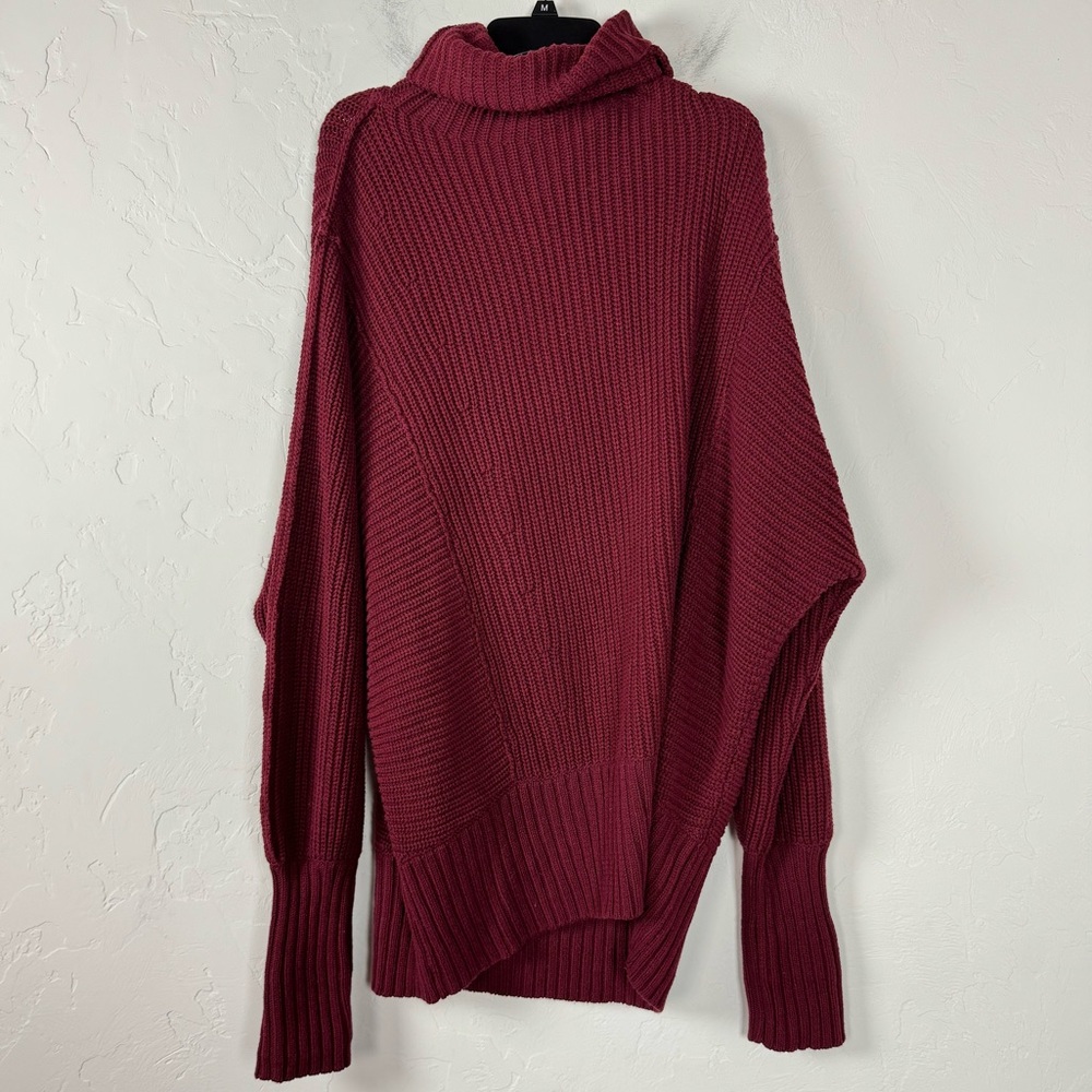 Free People Sweater Pullover Tunic Top Cocoa Oversized Turtleneck Burgundy‎ Red